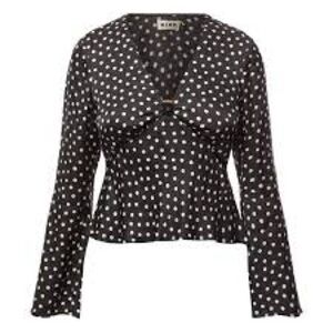 RIXO Black and White Polka Dot Twist-Front Blouse